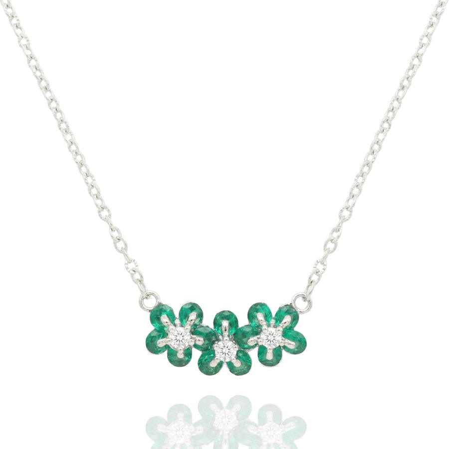 925 Silver Emerald Floral Pendant Necklace – Elegant Green Stone Flower Necklace for Women