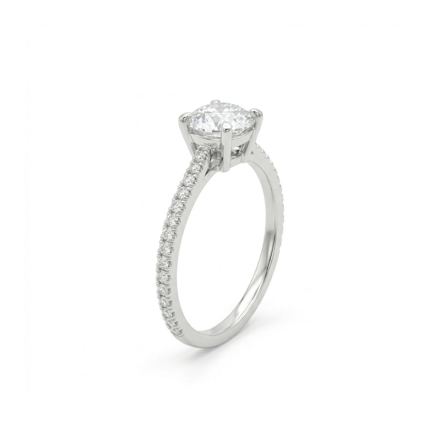 925 Sterling Silver Round Solitaire Ring with Pavé Band