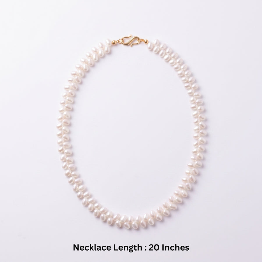 Elegant White Freshwater Kalgi Pearl Necklace – 20-Inch Double-Strand Genuine Pearl Necklace with Gold-Tone Clasp