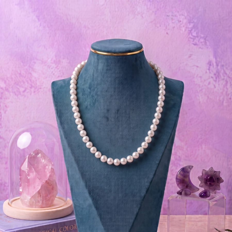 Elegant White Freshwater Pearl Necklace – 8MM Genuine Round Pearl Necklace, 18-Inch Classic Pearl Jewelry for Women