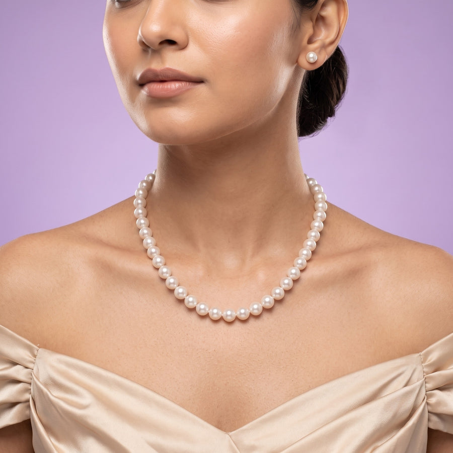 Elegant White Freshwater Pearl Necklace – 8MM Genuine Round Pearl Necklace, 18-Inch Classic Pearl Jewelry for Women