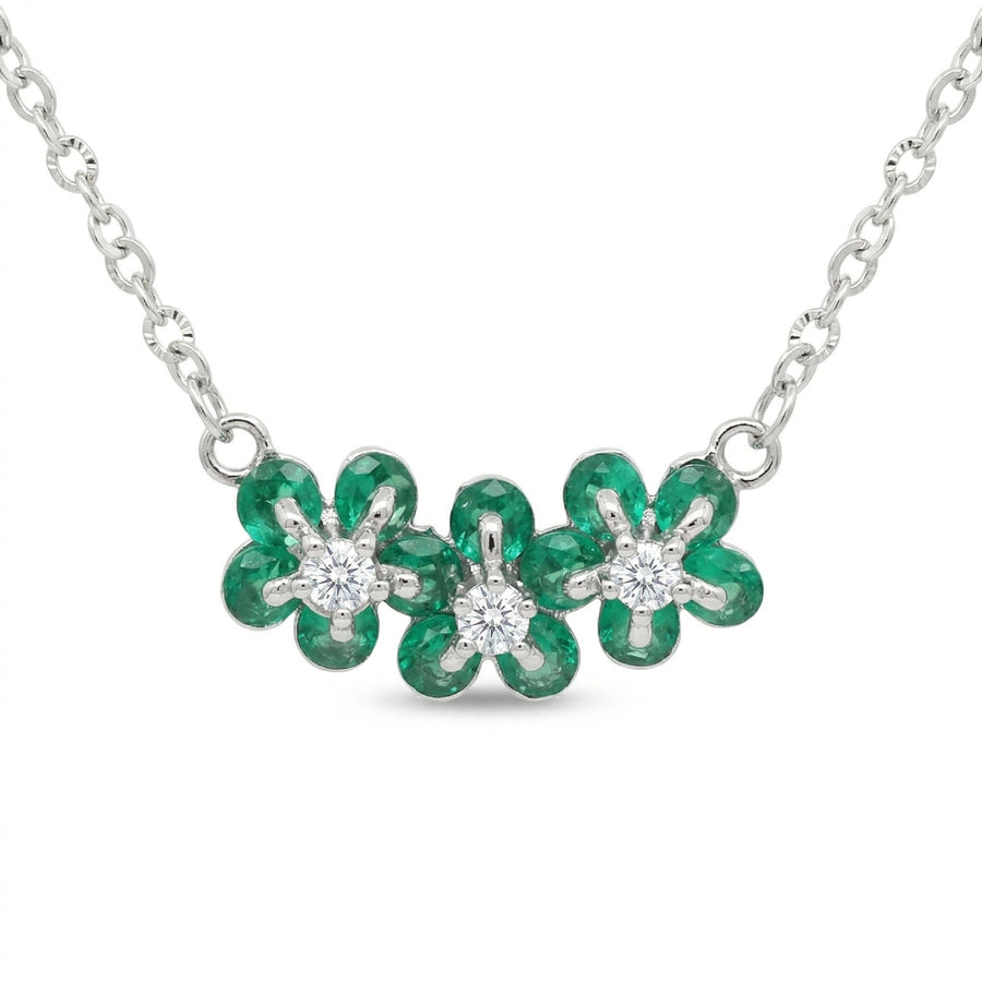 925 Silver Emerald Floral Pendant Necklace – Elegant Green Stone Flower Necklace for Women