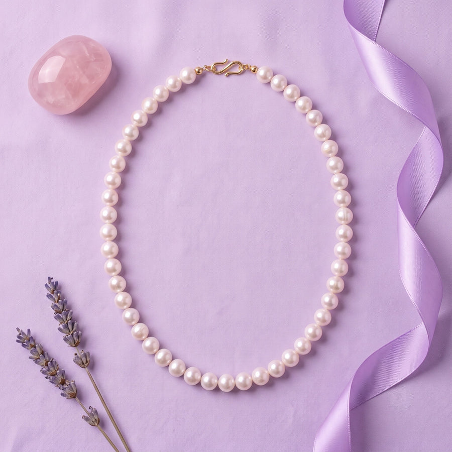 Elegant White Freshwater Pearl Necklace – 8MM Genuine Round Pearl Necklace, 18-Inch Classic Pearl Jewelry for Women