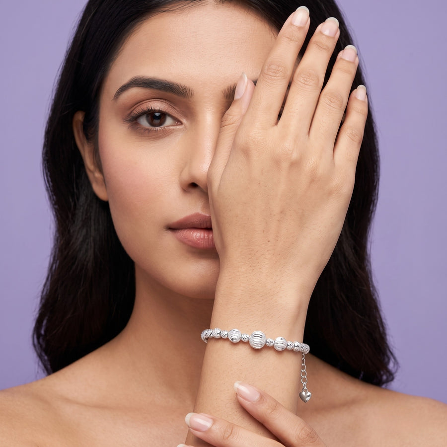 The Contemporary Textured Sphere Silver Kada