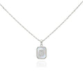 925 Silver Mother of Pearl Pendant Necklace – Minimalist Rectangular Charm with Emerald Cut Stone