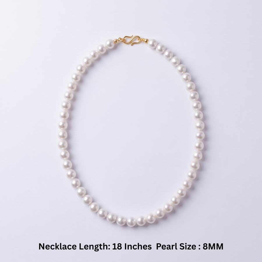 Elegant White Freshwater Pearl Necklace – 8MM Genuine Round Pearl Necklace, 18-Inch Classic Pearl Jewelry for Women