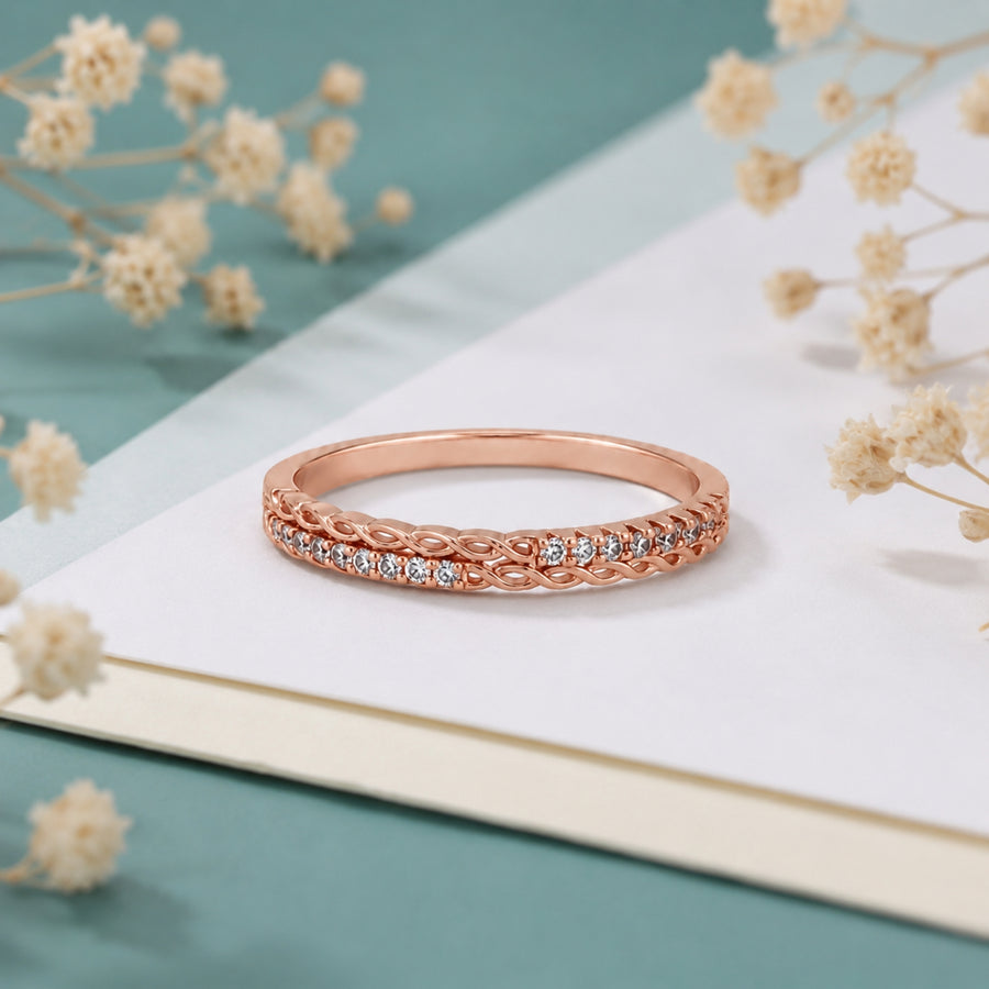 925 Sterling Silver Rose Gold Infinity Twist Band Ring