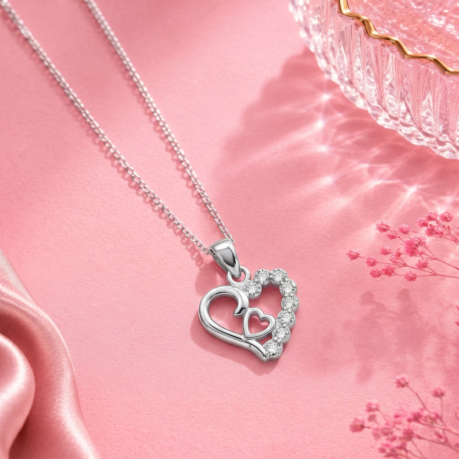 925 Sterling Silver Triple Heart CZ Pendant