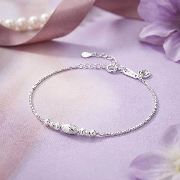 925 Sterling Silver Filigree Center Bead Bracelet | Delicate Adjustable Chain Bracelet for Women
