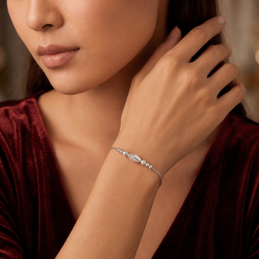 925 Sterling Silver Filigree Center Bead Bracelet | Delicate Adjustable Chain Bracelet for Women