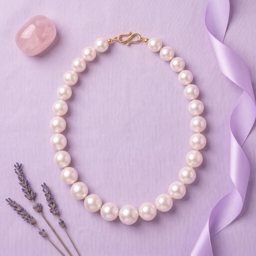 Elegant Graduated Round Pearl Necklace – 18 Inch White Pearl Mala (11–13 MM) with Gold-Tone Clasp | Classic Statement Pearl Necklace for Women