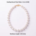Elegant Graduated Round Pearl Necklace – 18 Inch White Pearl Mala (11–13 MM) with Gold-Tone Clasp | Classic Statement Pearl Necklace for Women