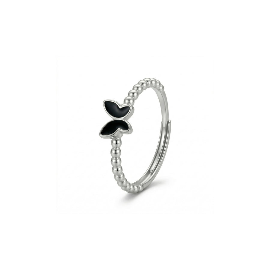 925 Sterling Silver Black Butterfly Adjustable Ring