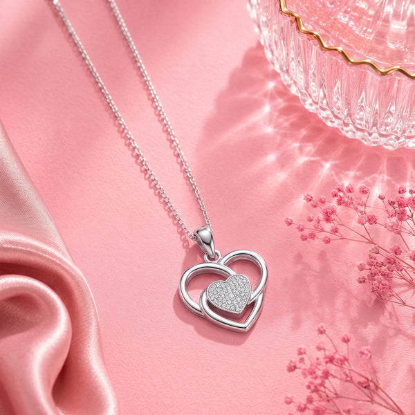 925 Sterling Silver Interlocking Heart CZ Pendant