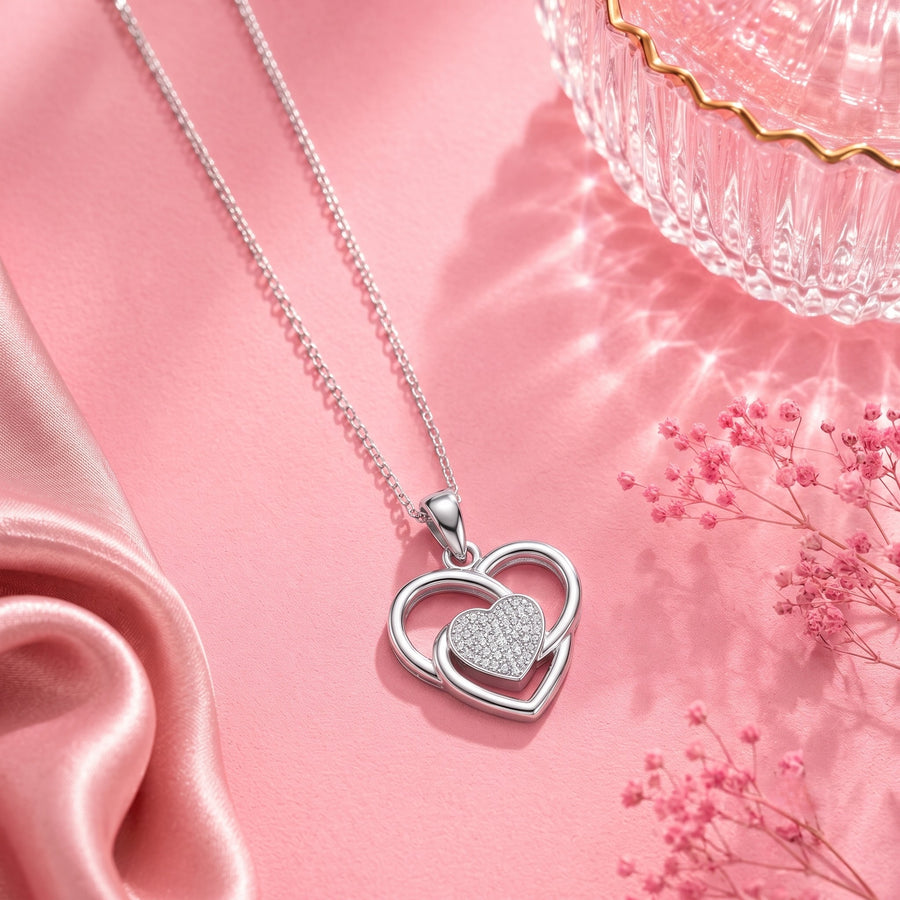 925 Sterling Silver Interlocking Heart CZ Pendant