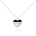 925 Silver Geometric Heart Pendant Necklace – Mother of Pearl & Enamel Minimalist Design