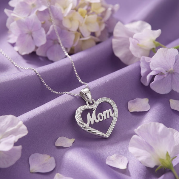 925 Sterling Silver Mom Heart CZ Pendant