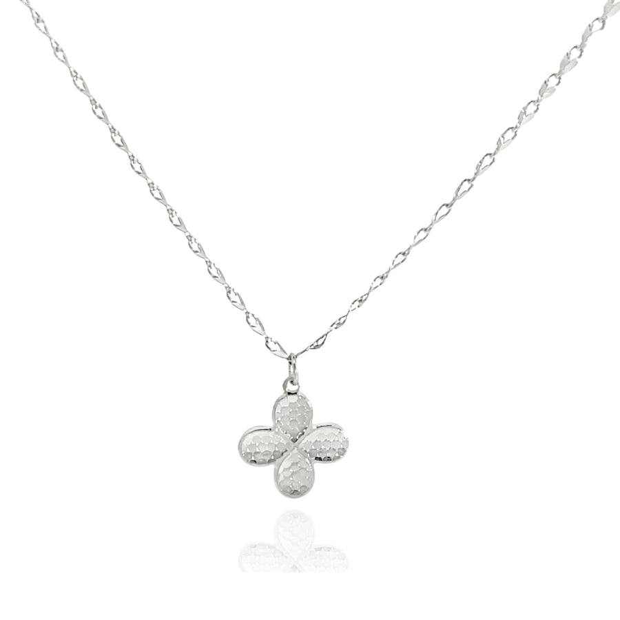 925 Silver Clover Pendant Necklace – Textured Floral Charm Minimalist Jewelry