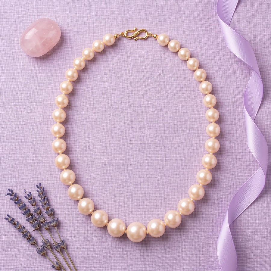 Classic Freshwater Pearl Necklace – Round Graduated Pearls with Gold-Plated Clasp | 18-Inch Mala