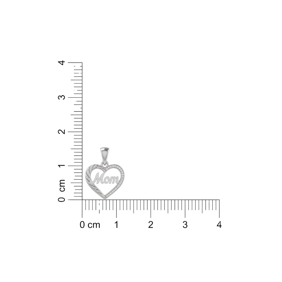925 Sterling Silver Mom Heart CZ Pendant