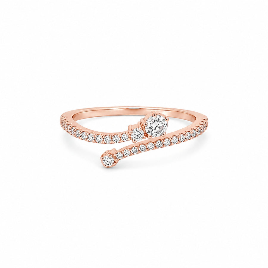 925 Sterling Silver Rose Gold Plated Open Wrap Ring with Cubic Zirconia Accents – Adjustable Minimalist Statement Ring