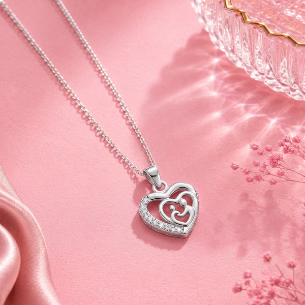 925 Sterling Silver Family Love Heart CZ Pendant