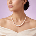 Freshwater Pearl Graduated Necklace – Round Pearls, 18-Inch Classic Mala with Gold-Tone Clasp