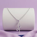 925 Silver Ribbon Bow Pendant Necklace – Minimalist Crystal Accent Elegant Jewelry