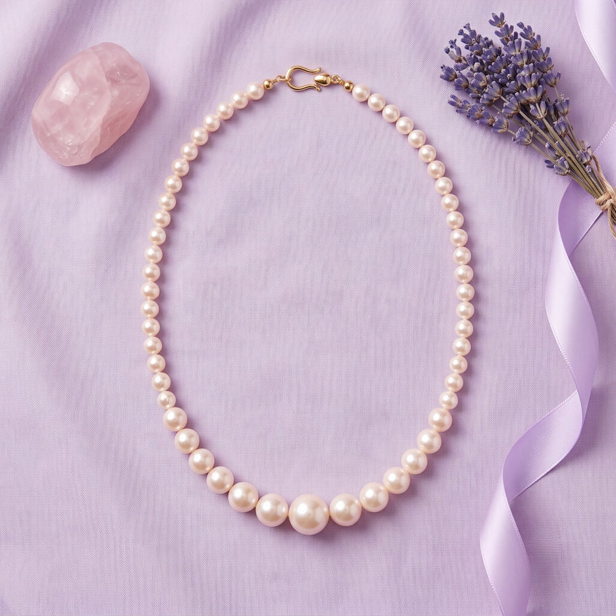 Freshwater Pearl Graduated Necklace – Round Pearls, 18-Inch Classic Mala with Gold-Tone Clasp