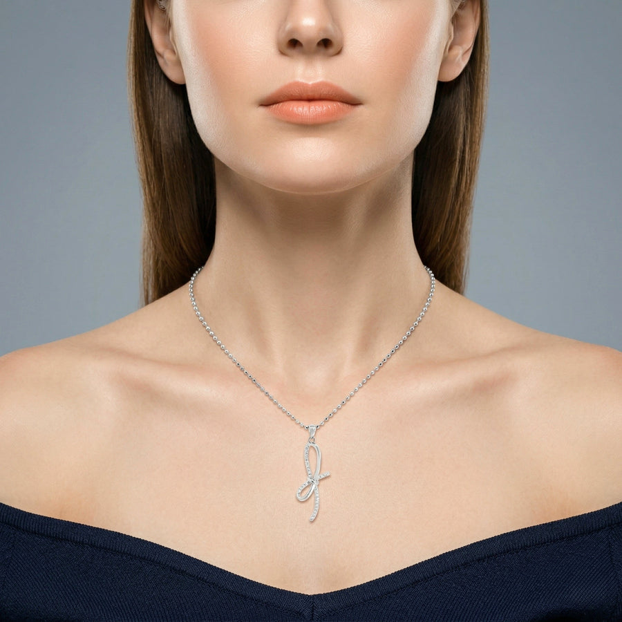 925 Silver Ribbon Bow Pendant Necklace – Minimalist Crystal Accent Elegant Jewelry