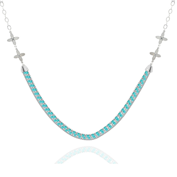 925 Silver Turquoise Tennis Necklace – Floral Accent Statement Chain Necklace