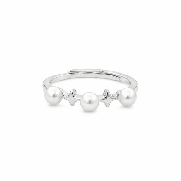 925 Sterling Silver Pearl & Star Adjustable Ring