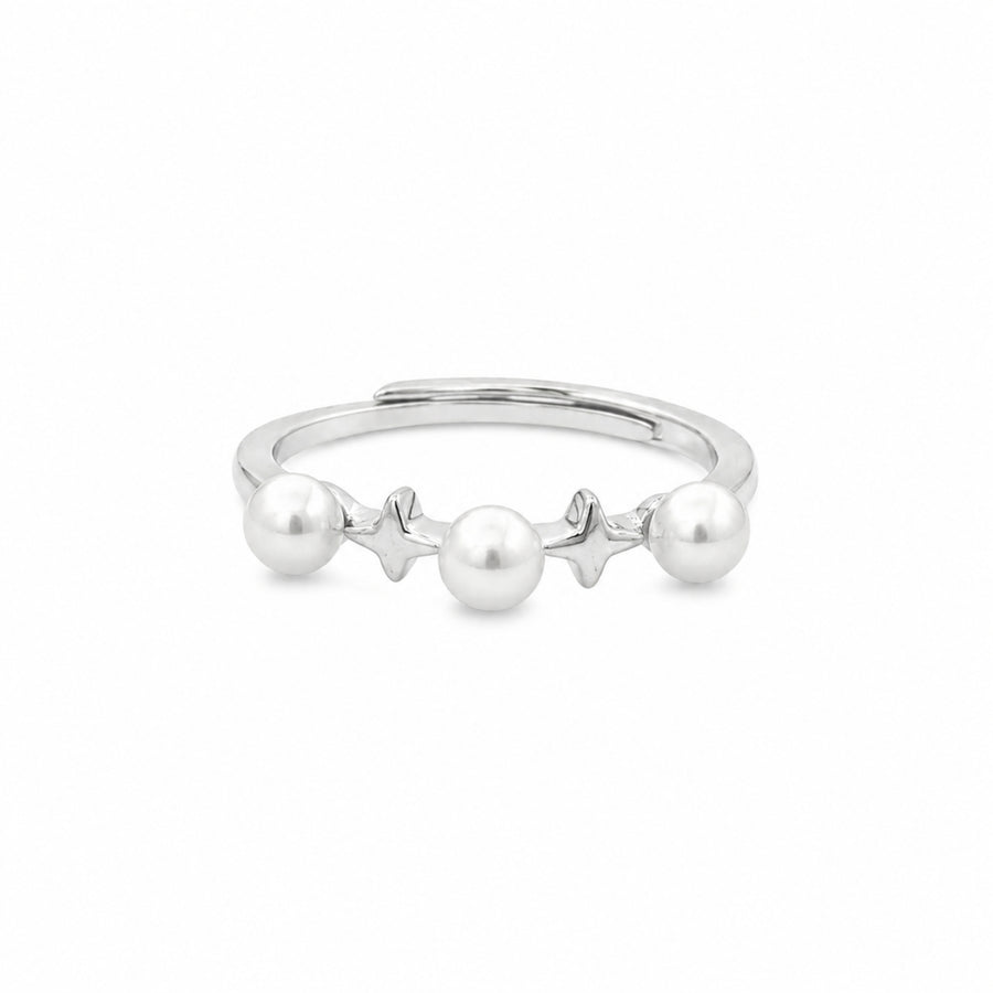 925 Sterling Silver Pearl & Star Adjustable Ring