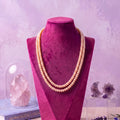 Freshwater Button Pearl Double-Strand Necklace – 4–5mm Peach Pearls, 20-Inch Layered Mala
