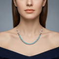 925 Silver Turquoise Tennis Necklace – Floral Accent Statement Chain Necklace