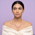Freshwater Button Pearl Double-Strand Necklace – 4–5mm Peach Pearls, 20-Inch Layered Mala