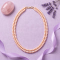 Freshwater Button Pearl Double-Strand Necklace – 4–5mm Peach Pearls, 20-Inch Layered Mala