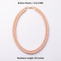 Freshwater Button Pearl Double-Strand Necklace – 4–5mm Peach Pearls, 20-Inch Layered Mala