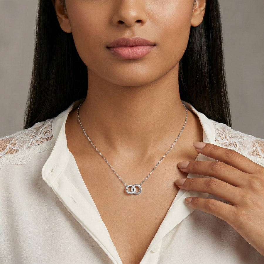 925 Silver Interlocking Circle Necklace – Minimalist Double Ring Pendant Necklace