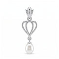 925 Sterling Silver Open Heart Pearl Drop Pendant – Elegant Dangle Pearl Charm