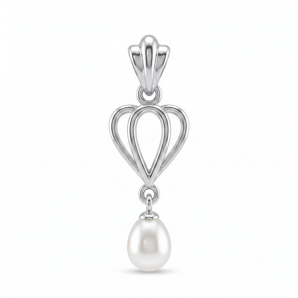 925 Sterling Silver Open Heart Pearl Drop Pendant – Elegant Dangle Pearl Charm