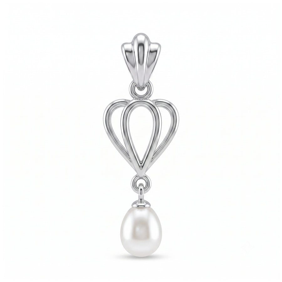 925 Sterling Silver Open Heart Pearl Drop Pendant – Elegant Dangle Pearl Charm
