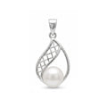 925 Sterling Silver Pearl Teardrop Pendant – Elegant Openwork Pearl Charm