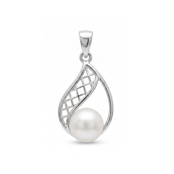 925 Sterling Silver Pearl Teardrop Pendant – Elegant Openwork Pearl Charm