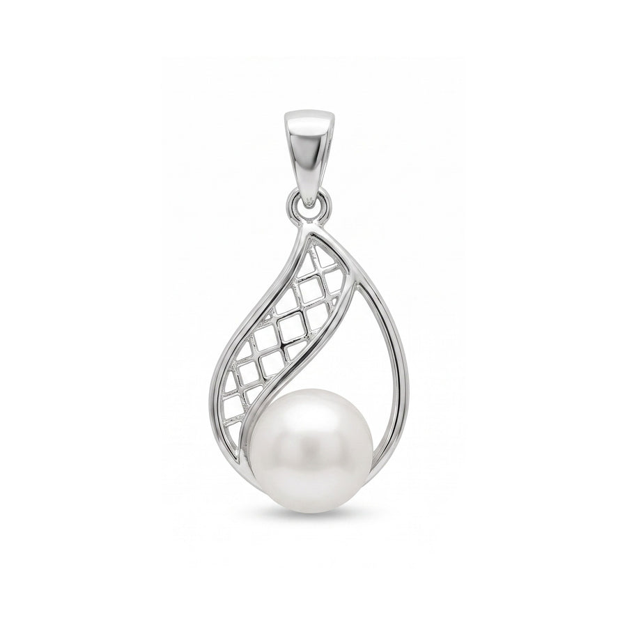 925 Sterling Silver Pearl Teardrop Pendant – Elegant Openwork Pearl Charm