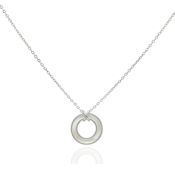 925 Silver Mother of Pearl Circle Necklace – Minimalist Ring Pendant Necklace