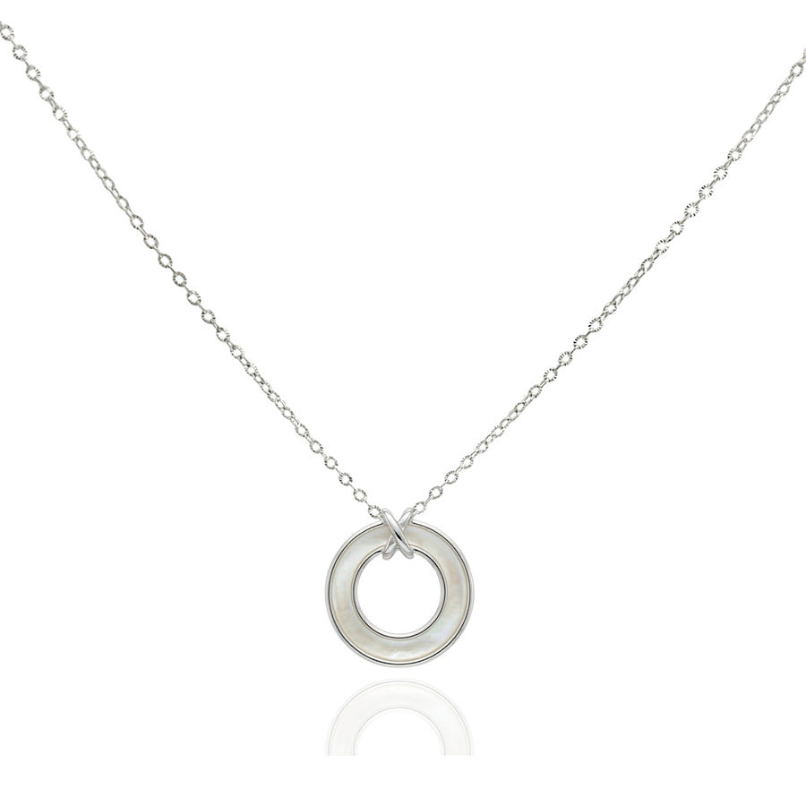 925 Silver Mother of Pearl Circle Necklace – Minimalist Ring Pendant Necklace