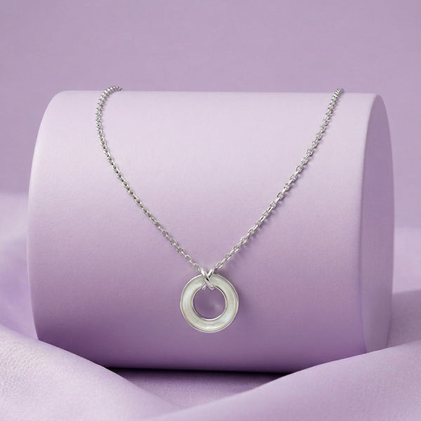 925 Silver Mother of Pearl Circle Necklace – Minimalist Ring Pendant Necklace