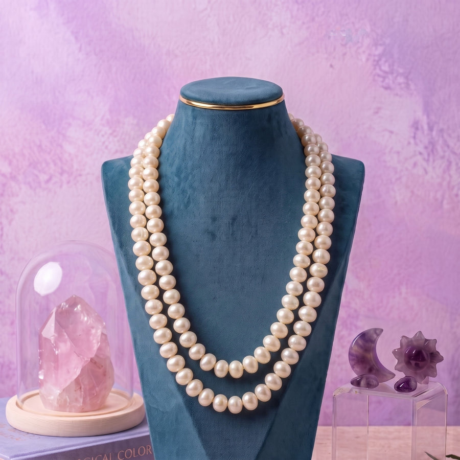 Freshwater Button Pearl Double-Strand Necklace – 22-Inch Long Necklace