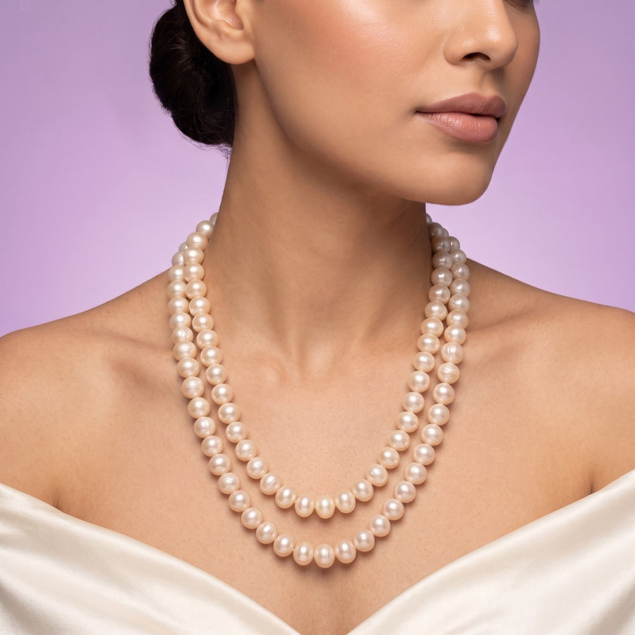 Freshwater Button Pearl Double-Strand Necklace – 22-Inch Long Necklace